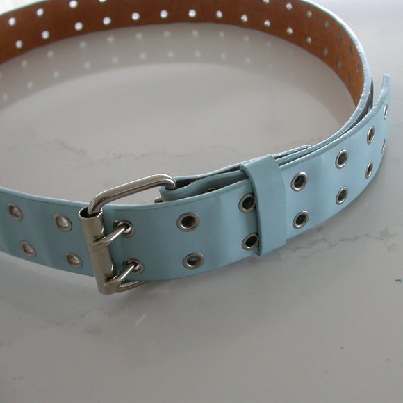Light Blue Rivetted Leather Belt - Picture 3 of 3